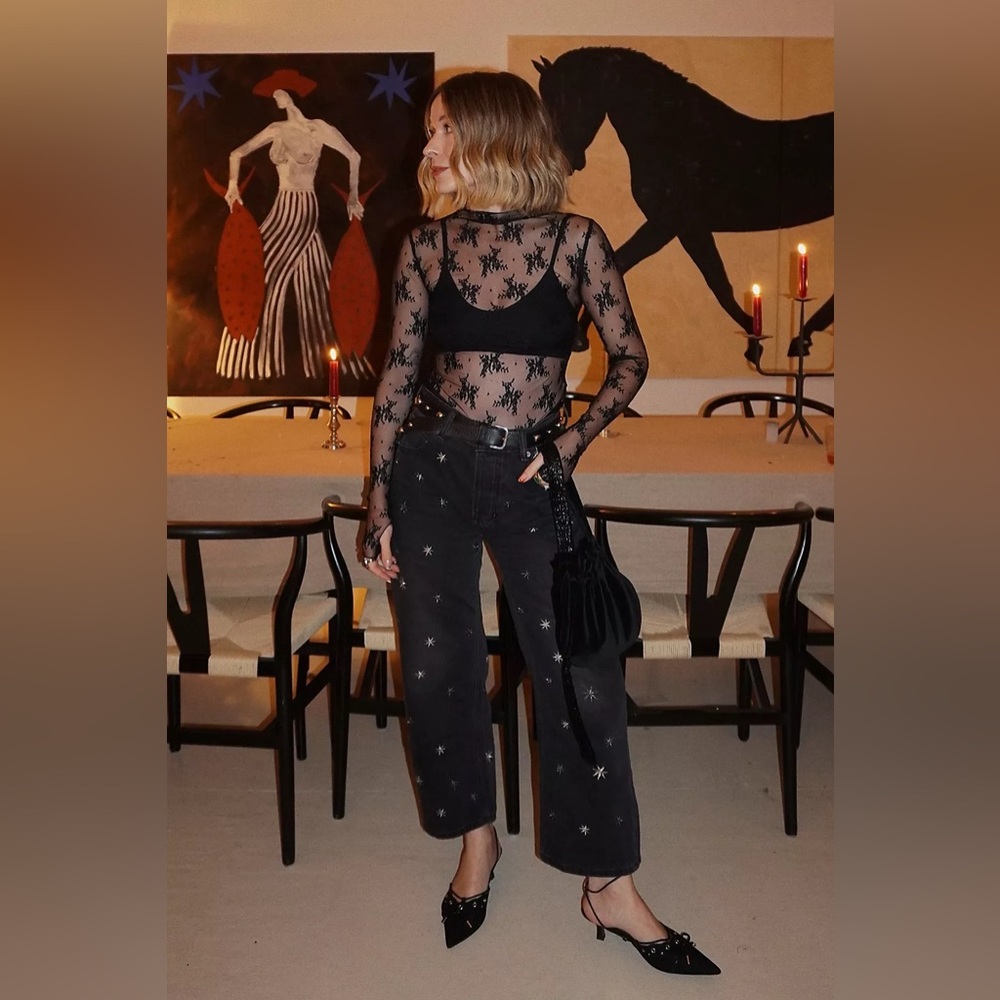 NWT FREE PEOPLE WE THE FREE Deep Trance Shine Embroidered Dropped Boyfriend Jean - Picture 8 of 14